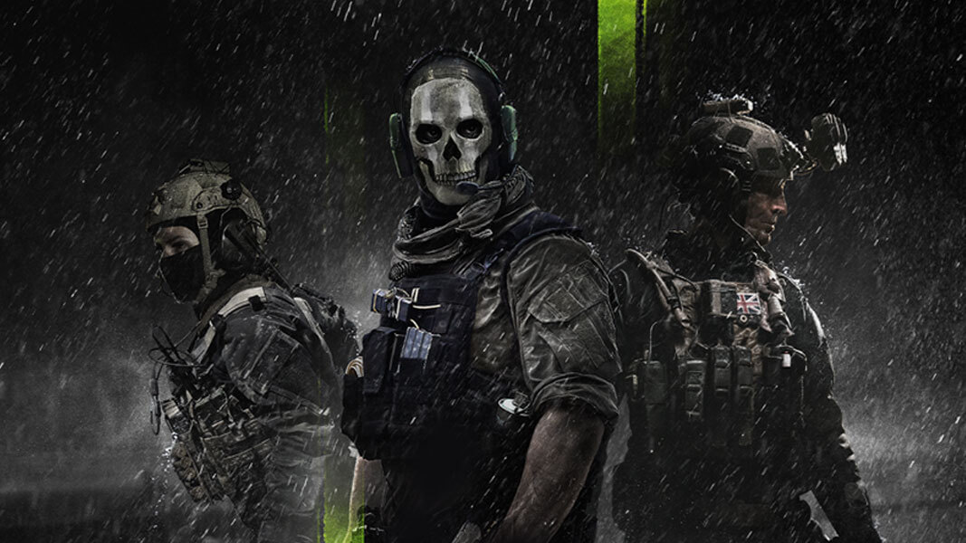 Modern warfare soldiers wearing masks standing in the dark rain